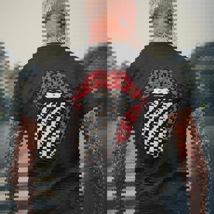 チェック 舌 赤 ヒョウ 唇 レース メンズTシャツ バックプリント 高齢者への贈り物