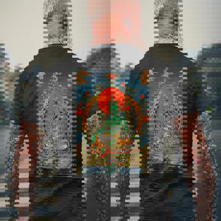 チベットタンカ サムサラ 曼荼羅 生命の輪 仏教 メンズTシャツ バックプリント 高齢者への贈り物