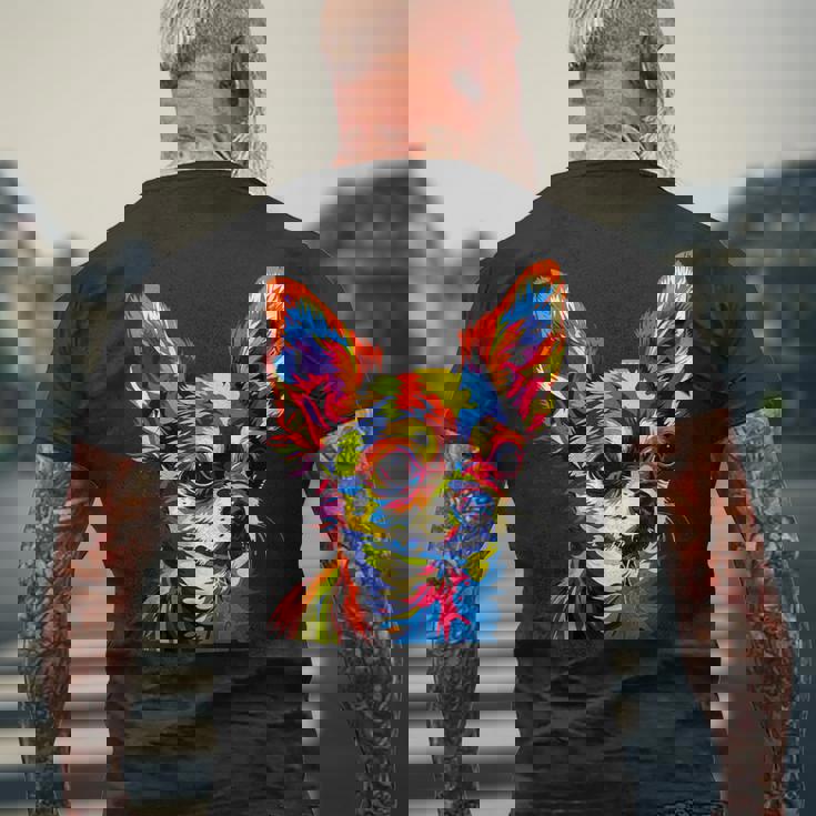 チワワ カラフル カラー ポップアート ラブ ちっちゃかわいいチワワ メンズTシャツ バックプリント 高齢者への贈り物