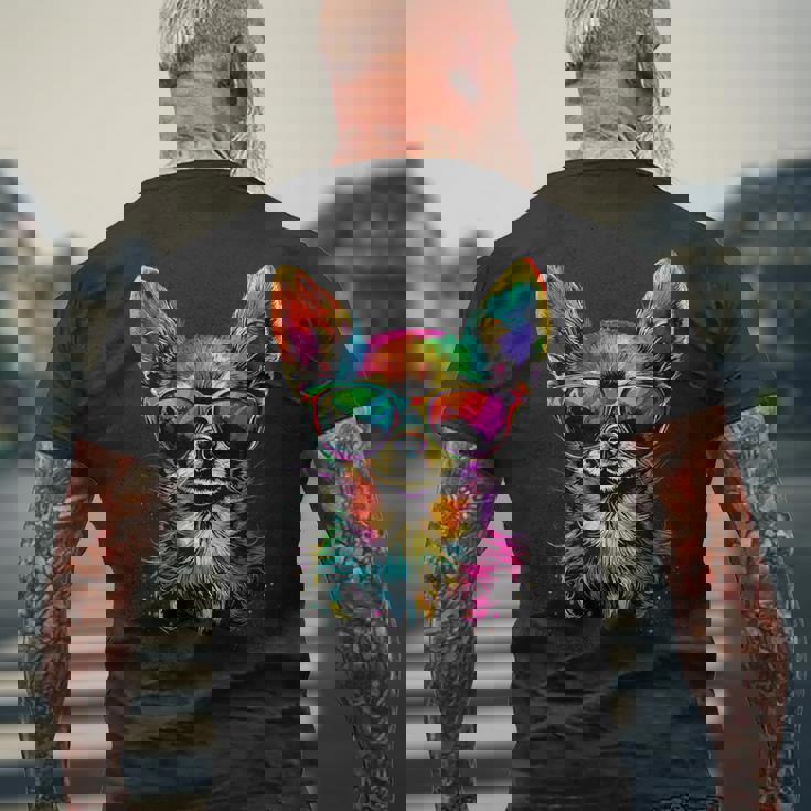 チワワとサングラスの犬 かわいいチワワが大好き メンズTシャツ バックプリント 高齢者への贈り物