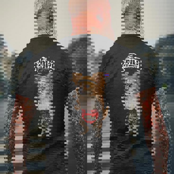 チワワ犬 ムエタイ キックボクシングチャンピオン メンズTシャツ バックプリント 高齢者への贈り物