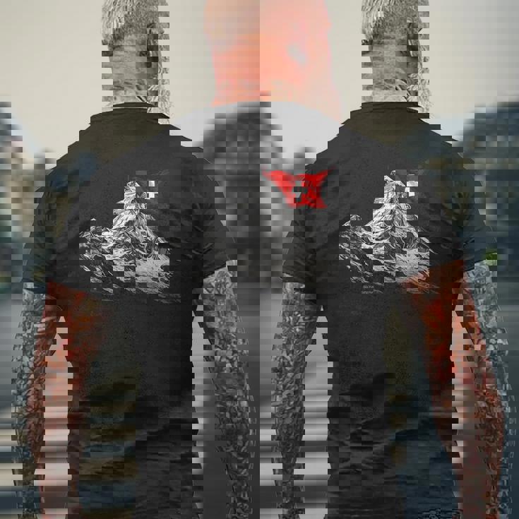 ツェルマットのマッターホルン スイス アルプス山脈 メンズTシャツ バックプリント 高齢者への贈り物