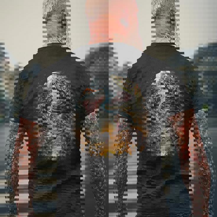 ティラノサウルス レックス 恐竜 先史時代の満月 メンズTシャツ バックプリント 高齢者への贈り物