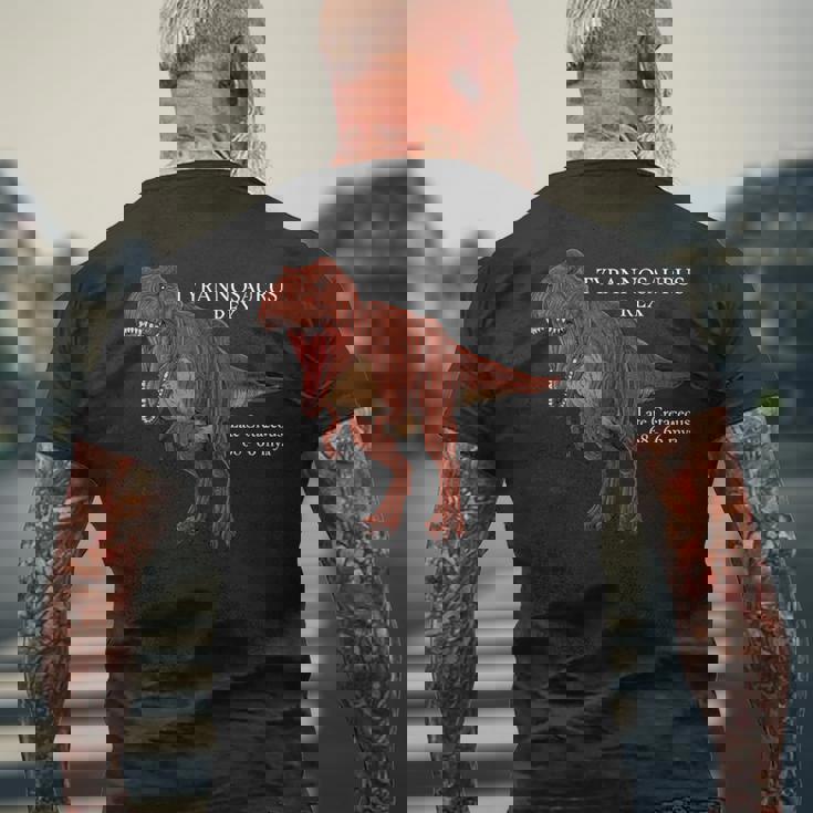 ティラノサウルス・レックスのリアルなデッサン メンズTシャツ バックプリント 高齢者への贈り物