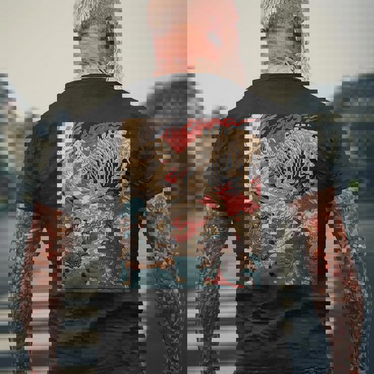 ティラノサウルス浮世絵 メンズTシャツ バックプリント 高齢者への贈り物