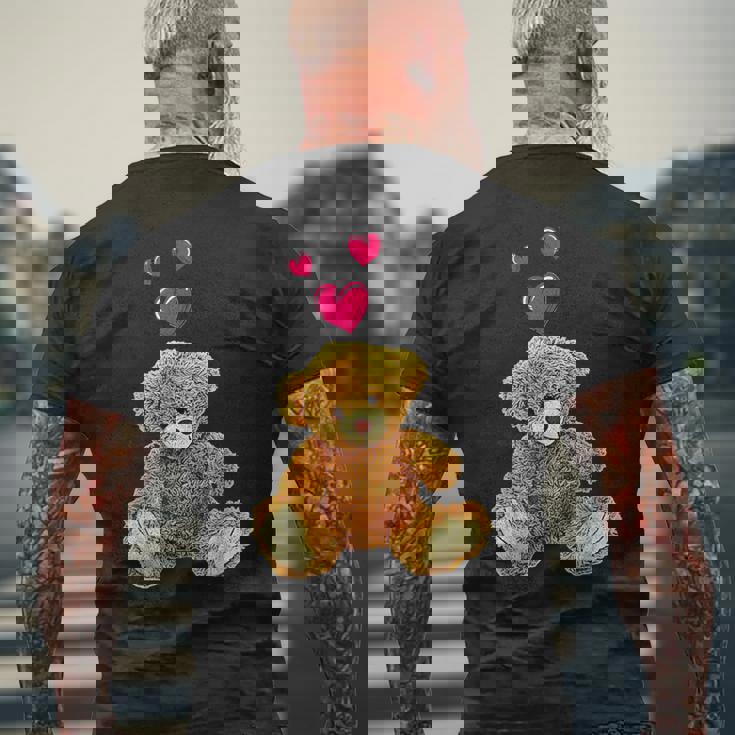 テディベアとハートのかわいいテディベアモチーフ メンズTシャツ バックプリント 高齢者への贈り物