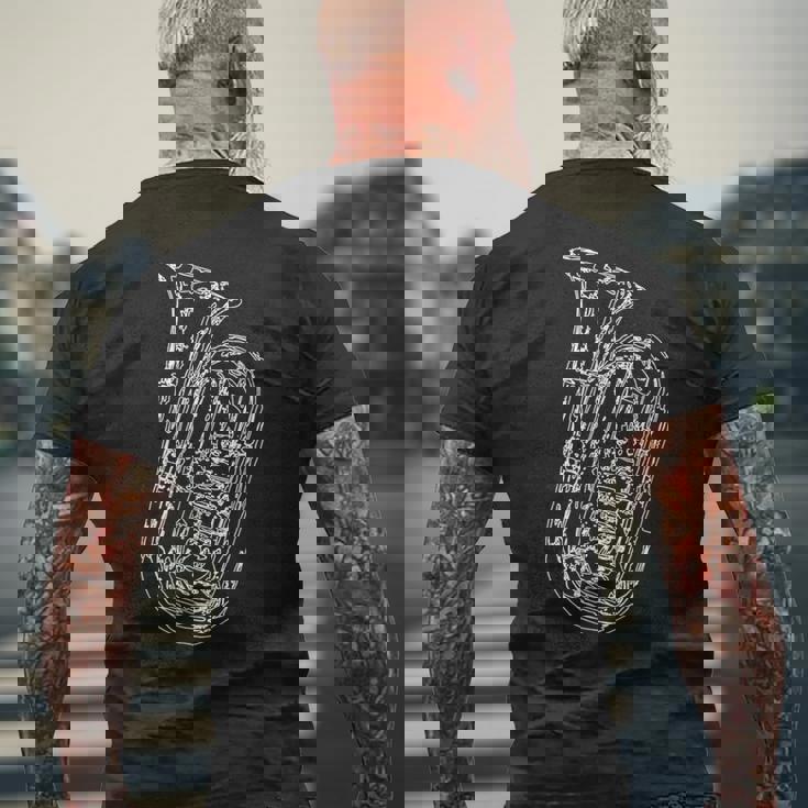 テューバ奏者のためのチューバ楽器スケッチ メンズTシャツ バックプリント 高齢者への贈り物