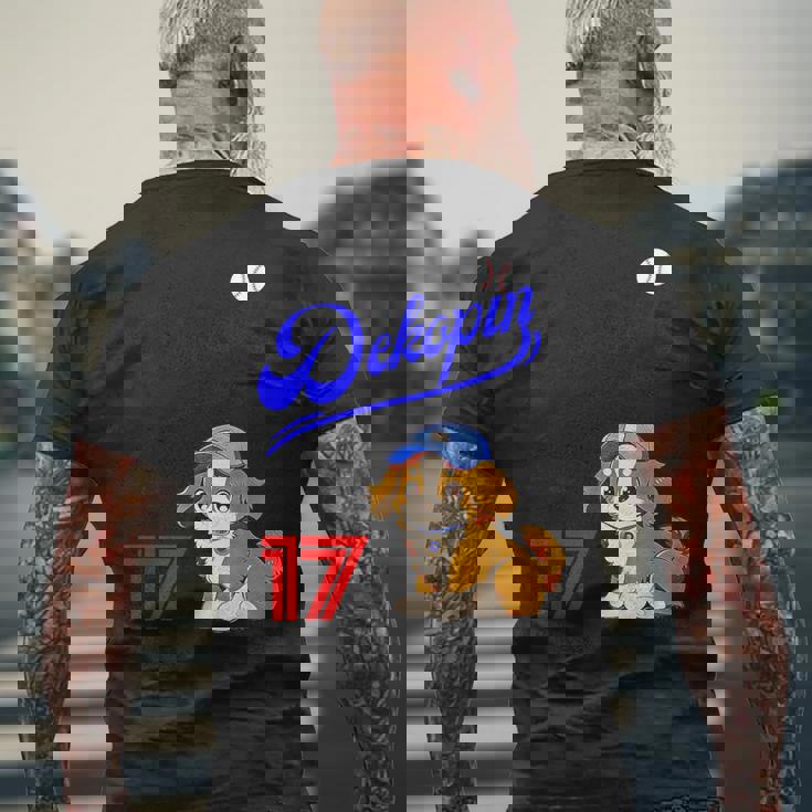 デコピン、デコイ、犬シャツ、No17、大谷、愛犬、コーイケルホンディエ、野球観戦、Dekopindecoy 誕生日 メンズTシャツ バックプリント 高齢者への贈り物