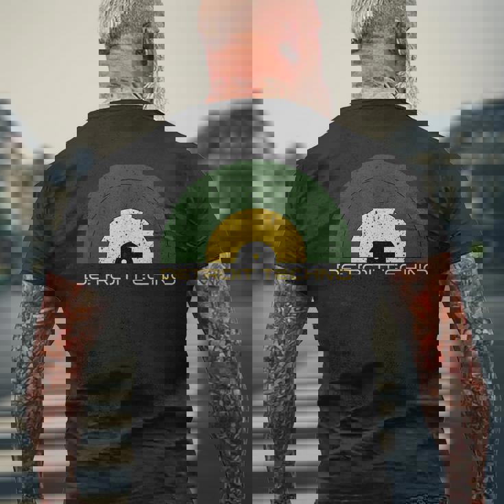 デトロイトテクノレトロルックレコード デトロイトテクノテキスト付き メンズTシャツ バックプリント 高齢者への贈り物