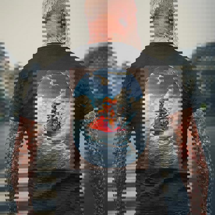 トイプードルとチワワのジェットスキー 夏の楽しいデザイン メンズTシャツ バックプリント 高齢者への贈り物