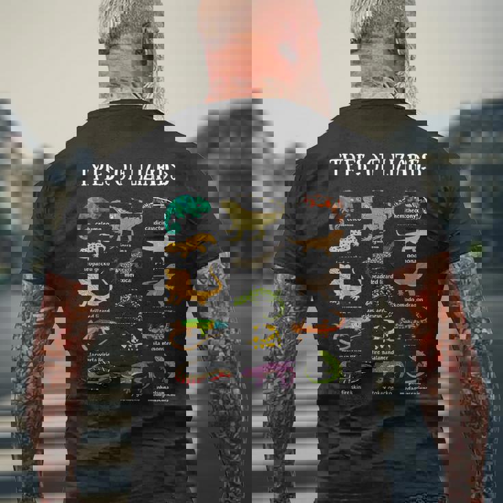 トカゲの種類 爬虫類爬虫類学 男性 子供 トカゲ コラージュ メンズTシャツ バックプリント 高齢者への贈り物