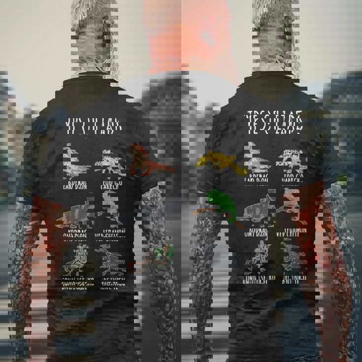 トカゲの種類 知育コレクション かわいいトカゲ愛好家 メンズTシャツ バックプリント 高齢者への贈り物