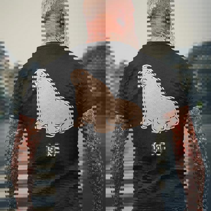 トド《ビッグ プリント》【どうぶつフレンズ】海・水族館の生き物 ゆるくてかわいい キャラクター イラスト メンズTシャツ バックプリント 高齢者への贈り物