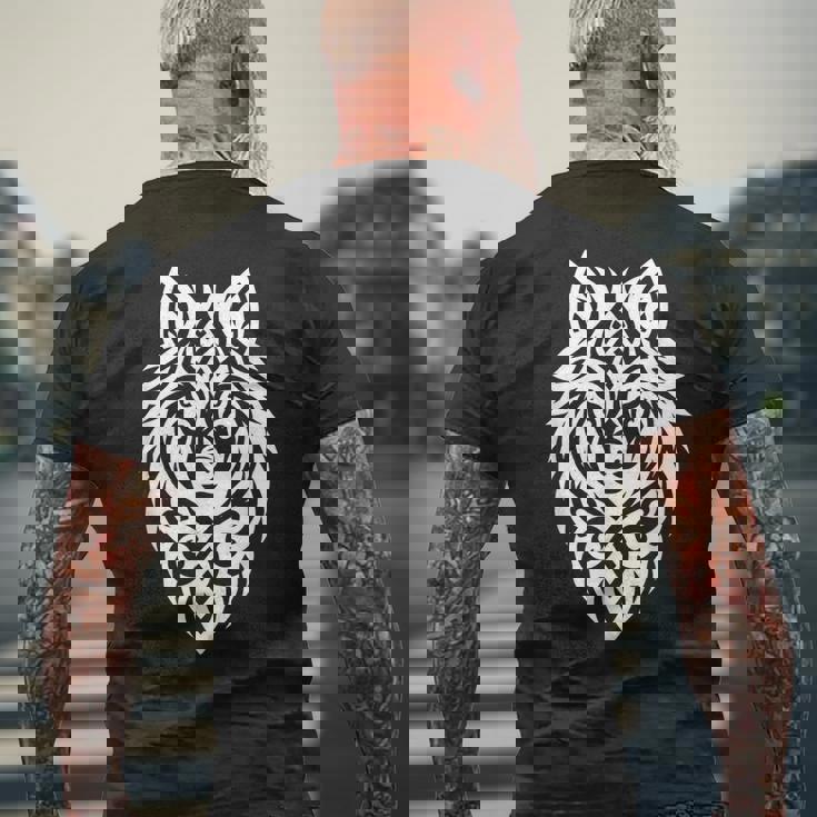 トライバルウルフ 北欧モチーフ ゲール柄 ライトウルフ メンズTシャツ バックプリント 高齢者への贈り物