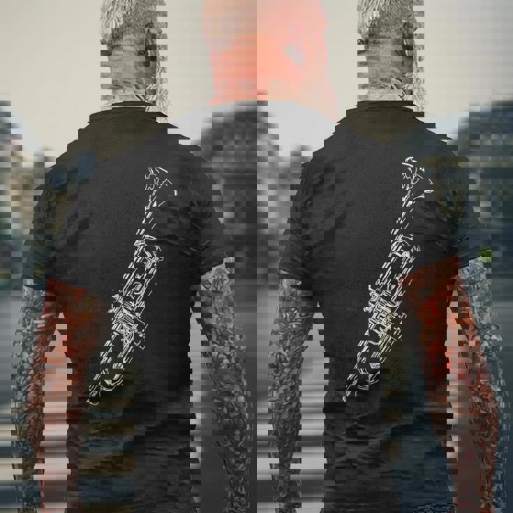 トランペット奏者のためのレトロなトランペットスケッチ メンズTシャツ バックプリント 高齢者への贈り物