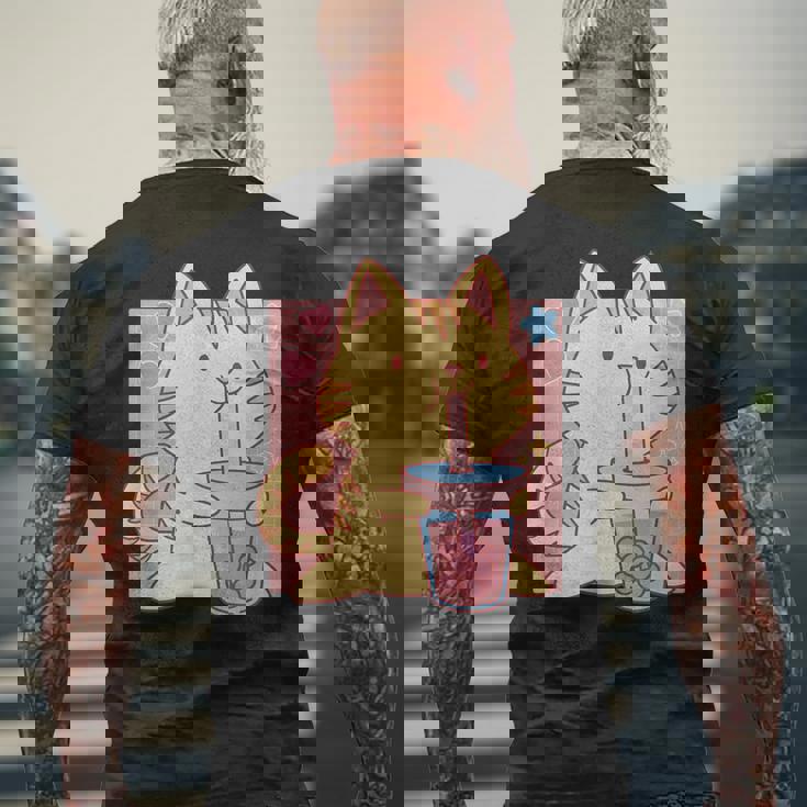 トラ猫とボバ茶のかわいいかわいい猫のグラフィック メンズTシャツ バックプリント 高齢者への贈り物