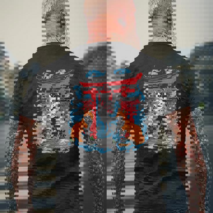 トリゲイツ 伏見稲荷 京都 和風 きつねマスク メンズTシャツ バックプリント 高齢者への贈り物