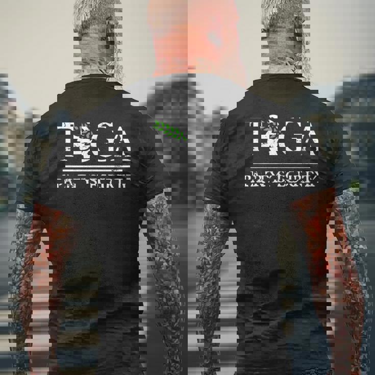 トーガパーティーセキュリティ-面白いギリシャ大学パーティー メンズTシャツ バックプリント 高齢者への贈り物