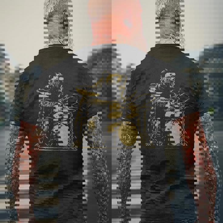 ドラマー ドラム クマ ドラムを演奏するミュージシャン メンズTシャツ バックプリント 高齢者への贈り物