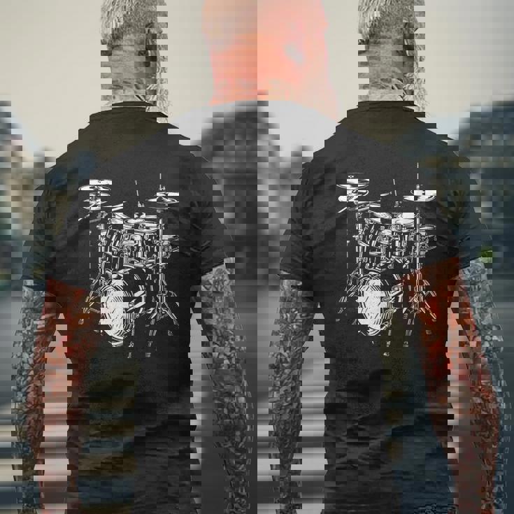 ドラムセットの図面 電子ドラム メンズTシャツ バックプリント 高齢者への贈り物