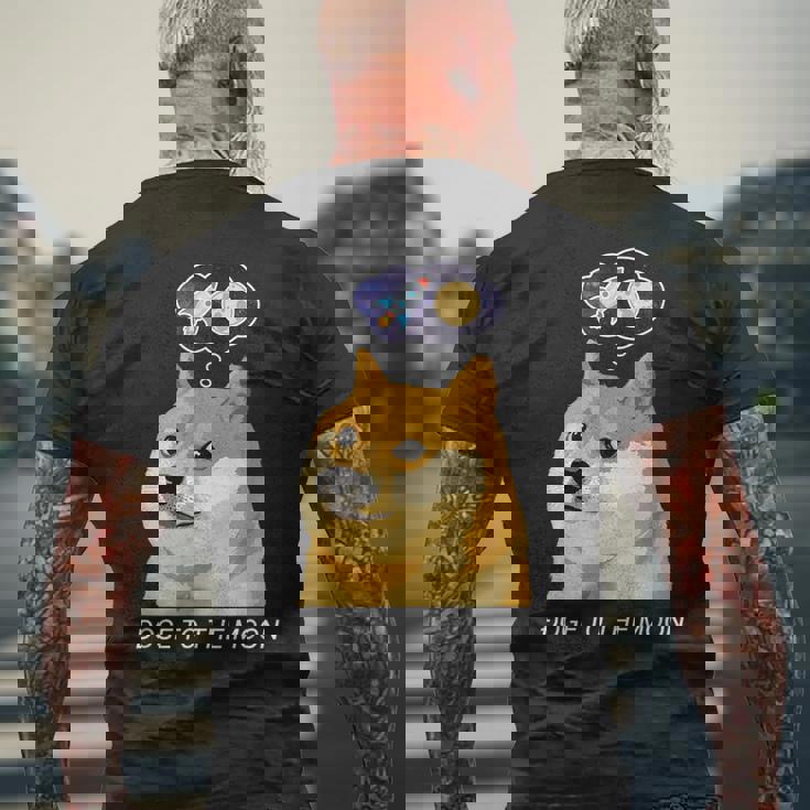 ドージコインdogecoin Hodl 月へ月にto The Moon 暗号通貨doge Memeドージミーム メンズTシャツ バックプリント 高齢者への贈り物