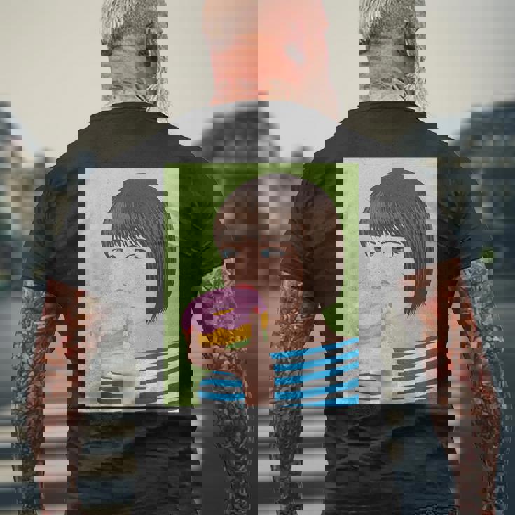 ドーナツショップ ポップアート ポートレート ロジックロックスター キュート ドーナツ ガールフレンド ドーナツ メンズTシャツ バックプリント 高齢者への贈り物