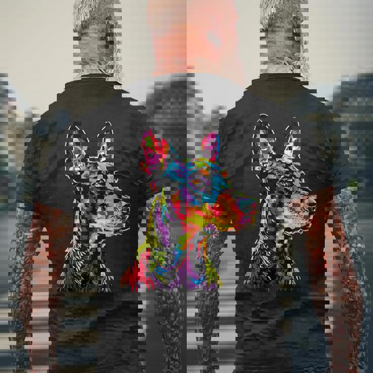 ドーベルマン ドッグ カラフル ポップアート 犬 誇り ドーベルマン メンズTシャツ バックプリント 高齢者への贈り物