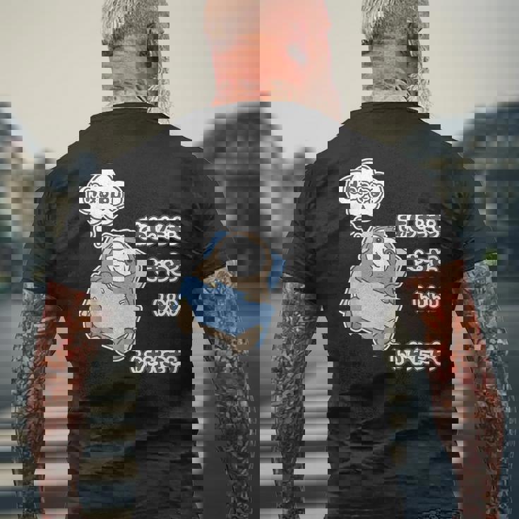 ナマケモノ さん『あしたも きっと いい いちにち』【どうぶつフレンズ】動物園の生き物 イラスト メンズTシャツ バックプリント 高齢者への贈り物