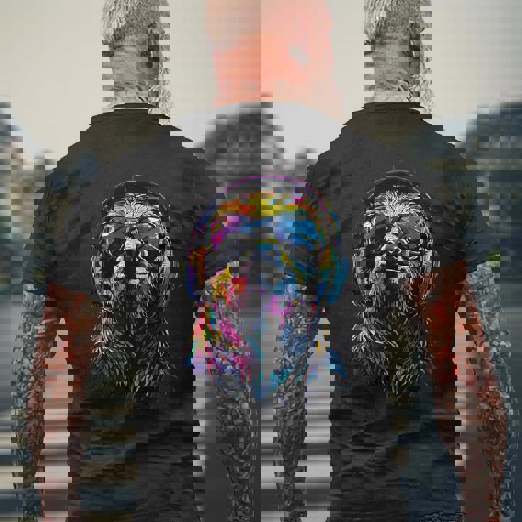 ナマケモノ カラフルな色彩 ポップアート グラフィック 怠け者 メンズTシャツ バックプリント 高齢者への贈り物