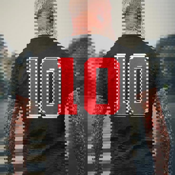 ナンバー10 スポーツジャージ 誕生日 年齢 ラッキーナンバー レッド ホワイト メンズTシャツ バックプリント 高齢者への贈り物