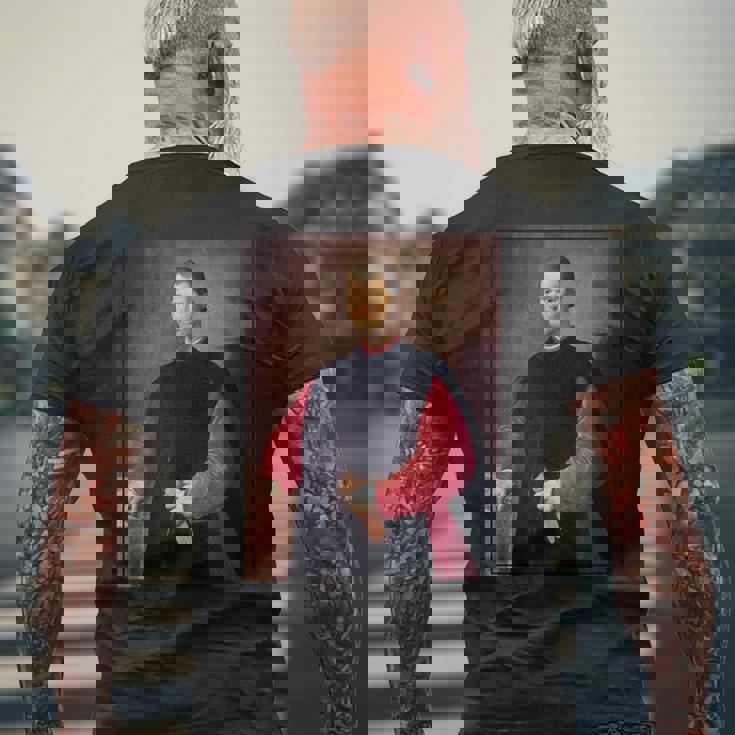 ニコロ・マキャヴェリ 肖像画1600 メンズTシャツ バックプリント 高齢者への贈り物