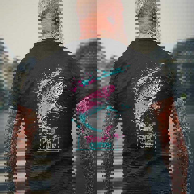 ニジマスのフライフィッシング・グラフィック トラウト・クイーン メンズTシャツ バックプリント 高齢者への贈り物