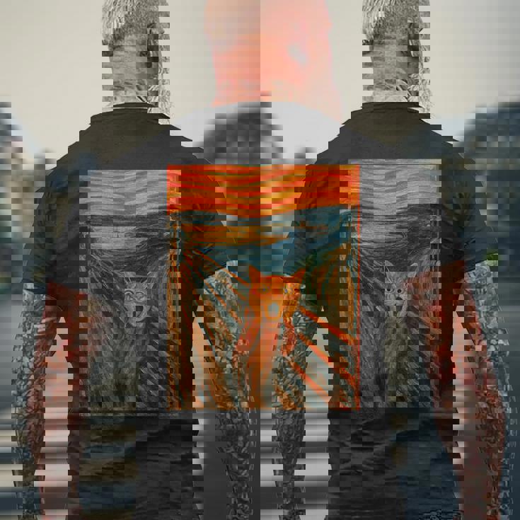 ニャンコの叫び 面白い 猫 ムンクの叫び パロディ おもしろ 服 おもしろグッズ ネタ メンズTシャツ バックプリント 高齢者への贈り物