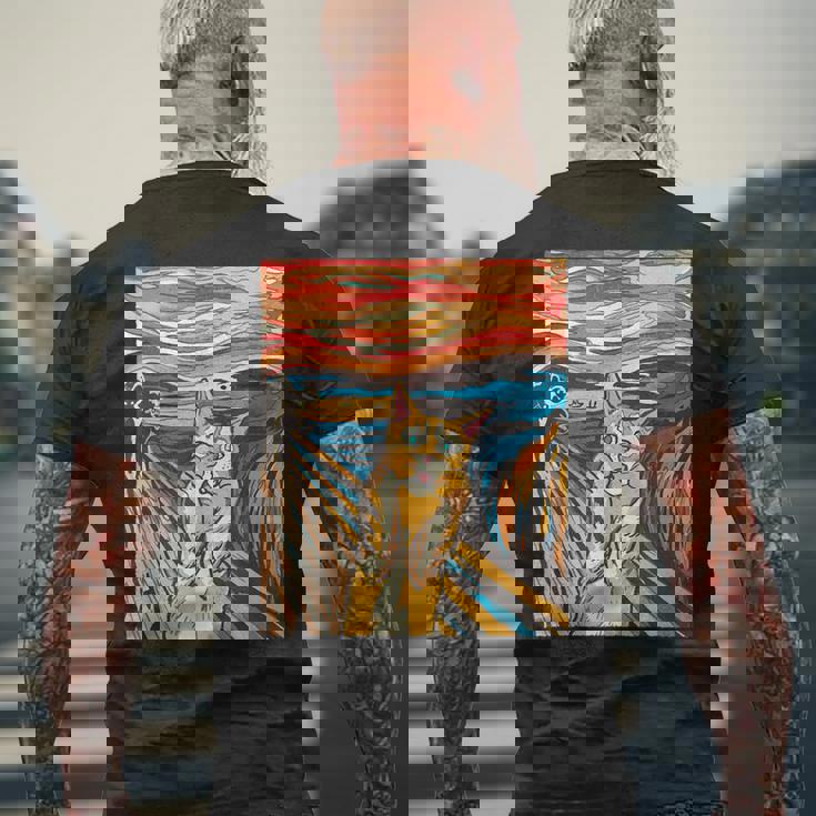 ニャンコの叫び 面白いtシャツ 猫 ムンクの叫び パロディ ネコ メンズ 子供 おもしろ 服 おもしろグッズ ネタ メンズTシャツ バックプリント 高齢者への贈り物