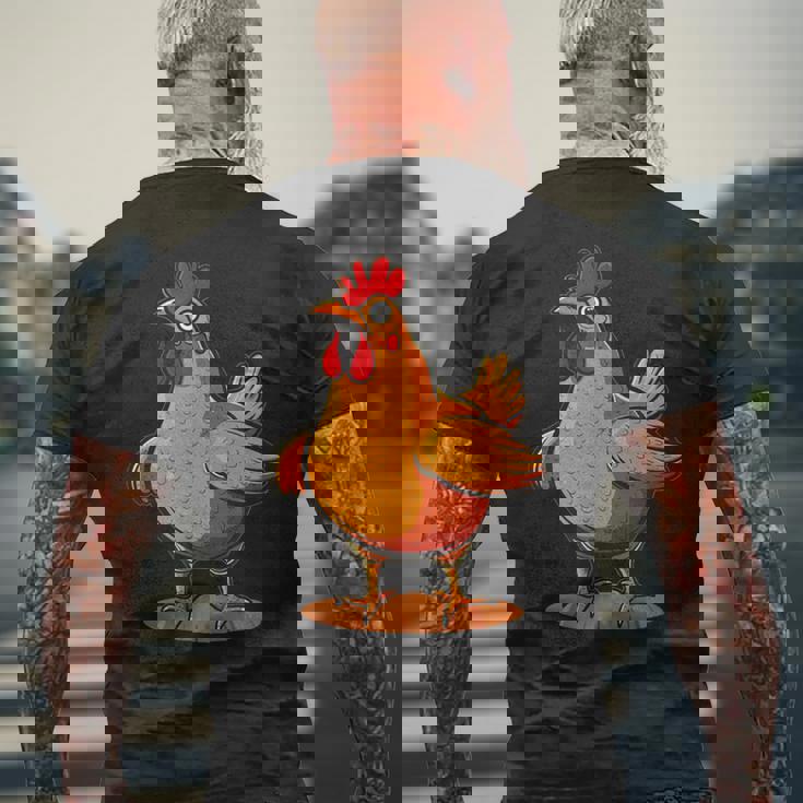 ニワトリとオンドリの胸のコスチューム メンズTシャツ バックプリント 高齢者への贈り物