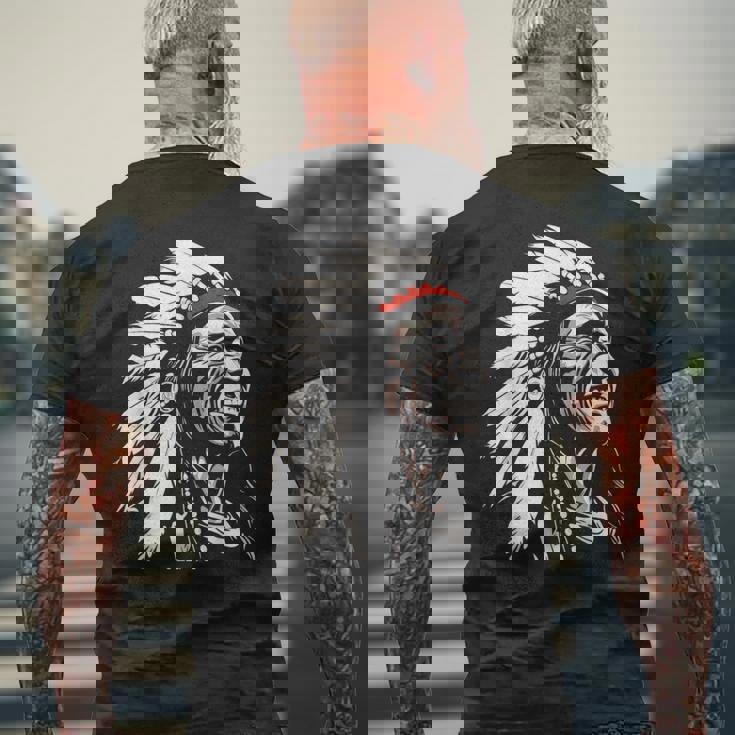 ネイティブアメリカン インディアン マルチカラー ビンテージデザイン メンズTシャツ バックプリント 高齢者への贈り物