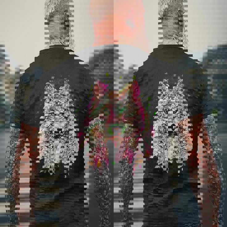 ネイティブアメリカン オオカミの頭 トライバル ボヘミアン タトゥーアート メンズTシャツ バックプリント 高齢者への贈り物