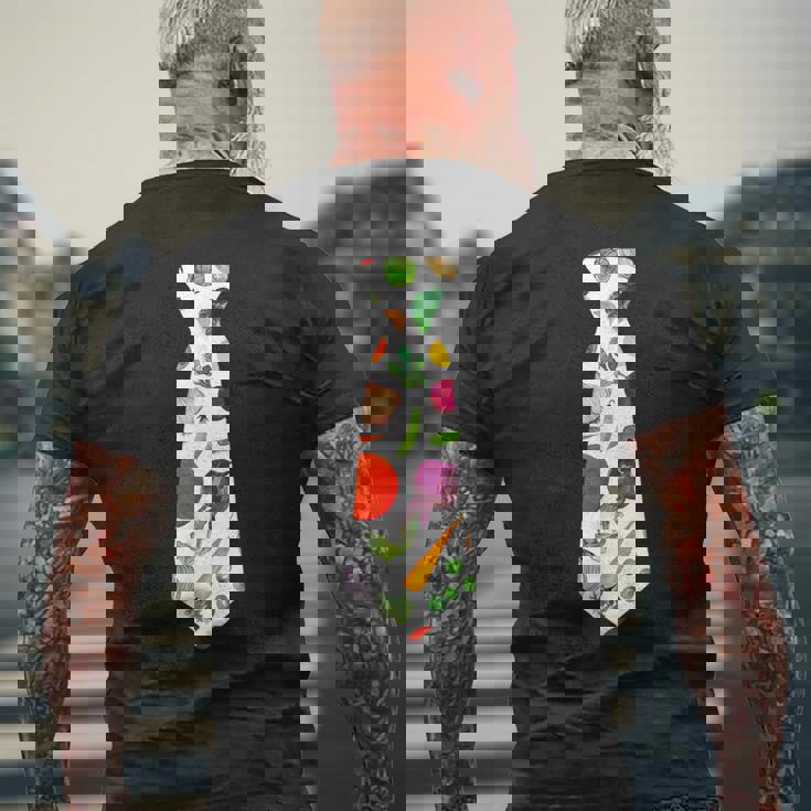 ネギニンジンと豆の柄のベジタブルタイ メンズTシャツ バックプリント 高齢者への贈り物