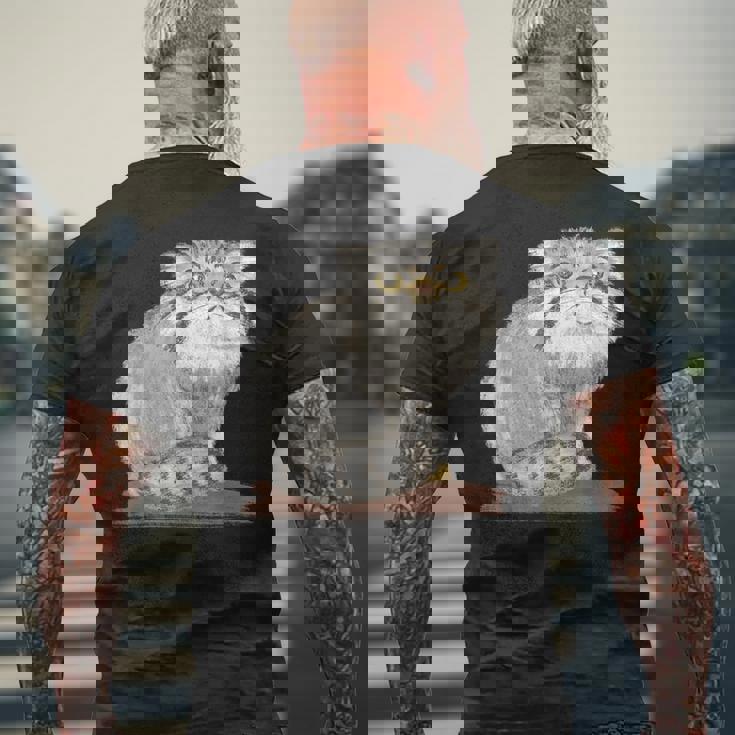 ネコ マヌルネコ 子猫 野生動物 メンズTシャツ バックプリント 高齢者への贈り物