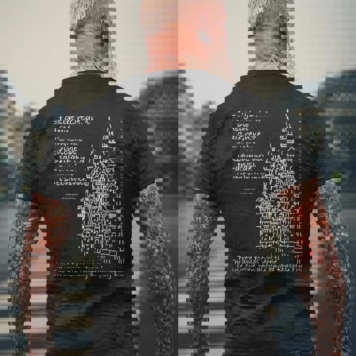 ノイシュヴァンシュタイン城 バイエルン ドイツ ドイツ語 英語 メンズTシャツ バックプリント 高齢者への贈り物