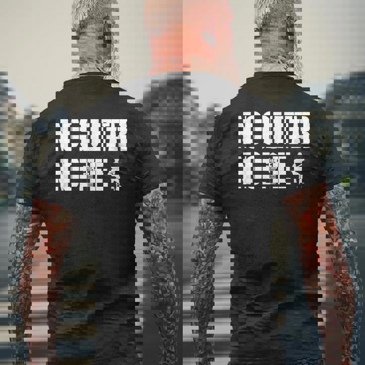 ノーギターノーライフ ギター好き クラシックギター クラシック音楽 アコースティックギター ギター部 ジャズ音楽 ギター メンズTシャツ バックプリント 高齢者への贈り物