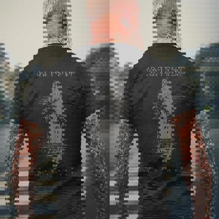 ノースショア ハワイ サーフボード オアフ ハレイワ サーフィン サーファー メンズTシャツ バックプリント 高齢者への贈り物