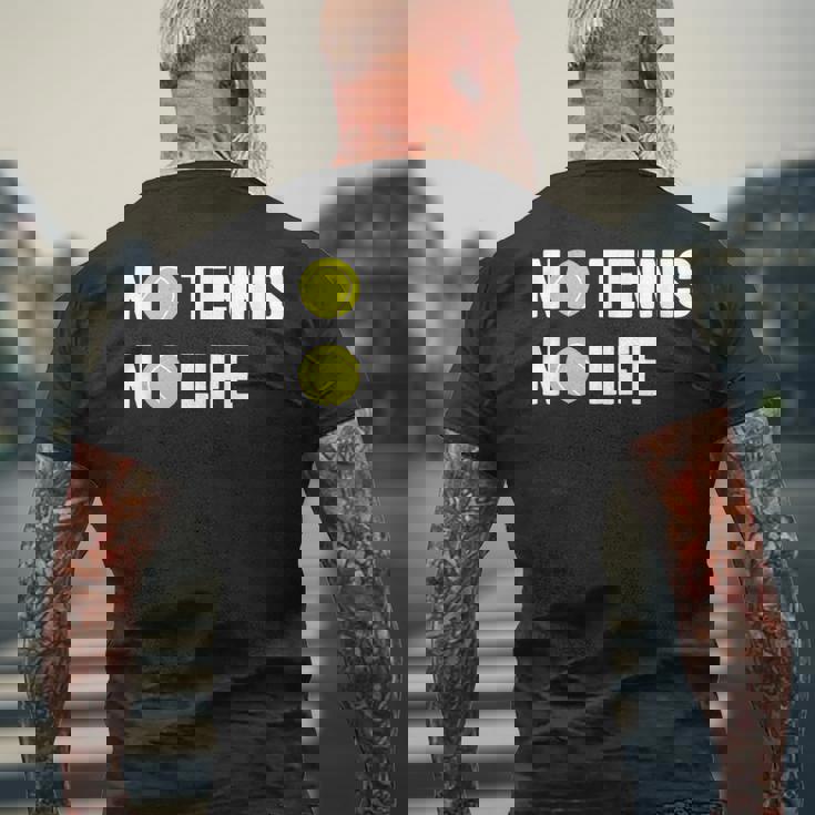 ノーテニスノーライフ テニス好き アウトドア好き ソフトテニス好き クール テニスサークル ソフトテニス メンズTシャツ バックプリント 高齢者への贈り物