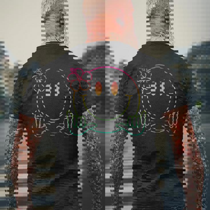 ハイビスカス シャカ スマイルフェイス レインボー ハッピーフェイス アロハ ハワイアン メンズTシャツ バックプリント 高齢者への贈り物