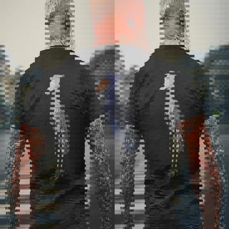 ハシビロコウ 鳥 動物 図 バードウォッチング 贈り物 鳥類学者 生物学者 自然科学 メンズTシャツ バックプリント 高齢者への贈り物