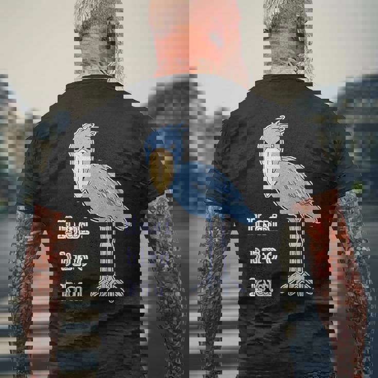 ハシビロコウさん 『セルフィー』青い鳥【どうぶつフレンズ 】ゆるくて かわいい 動物園の生き物 イラスト メンズTシャツ バックプリント 高齢者への贈り物