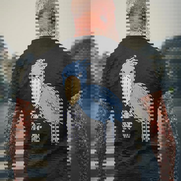 ハシビロコウさん『ビッグ プリント』青い鳥【どうぶつフレンズ】ゆるくて かわいい 動物園の生き物 イラスト メンズTシャツ バックプリント 高齢者への贈り物