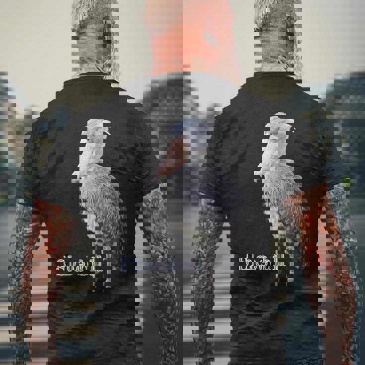 ハシビロコウ（写真 切り抜き）大きな 青い鳥 グッズ メンズTシャツ バックプリント 高齢者への贈り物