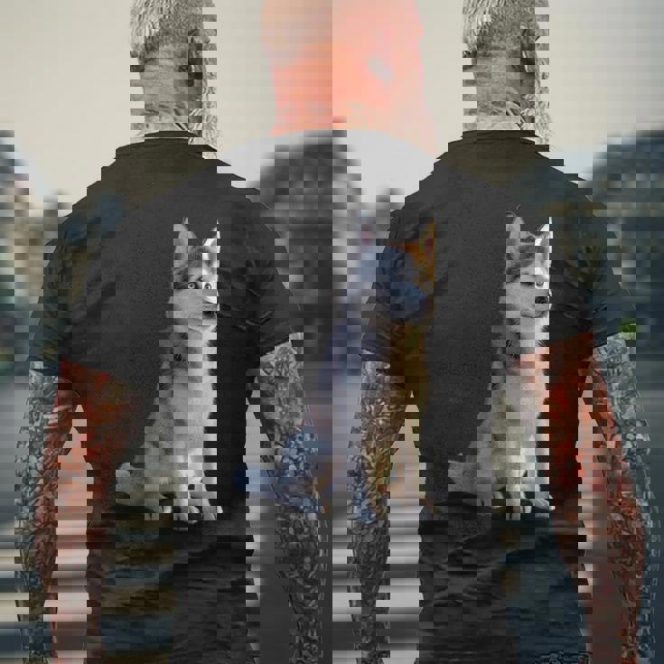 ハスキーがモチーフの愛犬家 シベリアンハスキーが大好き メンズTシャツ バックプリント 高齢者への贈り物