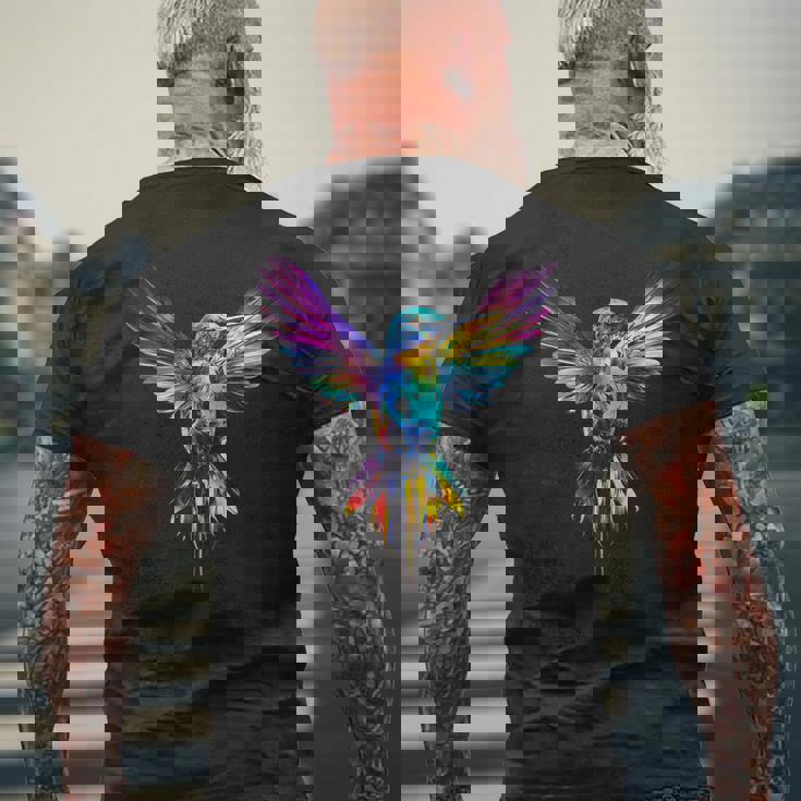 ハチドリ カラフル アート 動物 グラフィック 鳥 ハチドリ メンズTシャツ バックプリント 高齢者への贈り物